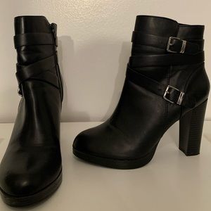 Black belted heel boots